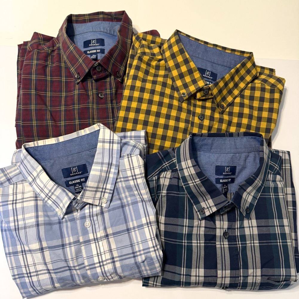 Lot of 4 Men's George‎ Plaid Button Down Long Sleeve Shirts XL